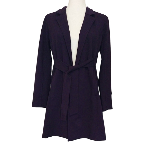 Eileen Fisher Purple Ponte Knit Belted Self Tie Coat Pockets Stretch Classic - Picture 1 of 10